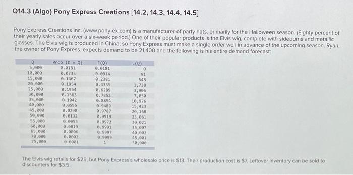 Q14.3 (Algo) Pony Express Creations (14.2, 14.3,
