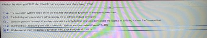 Which of the following is FALSE about the