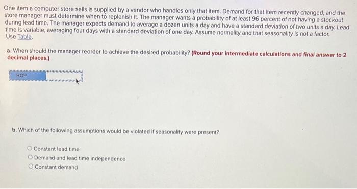 One item a computer store sells is supplied by a