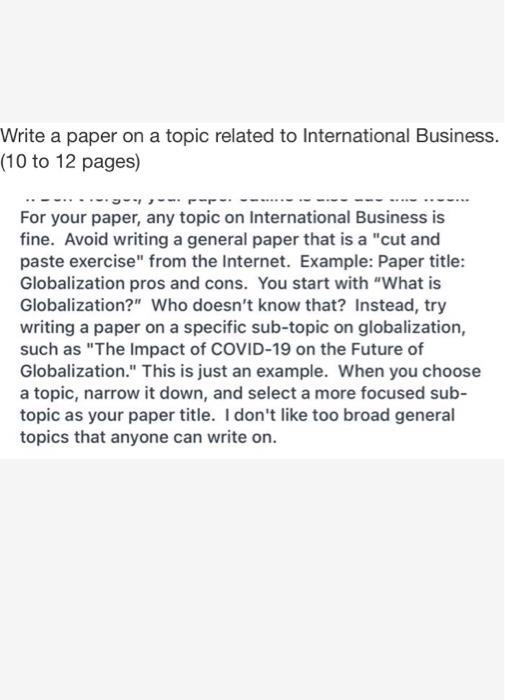 Write a paper on a topic related to International