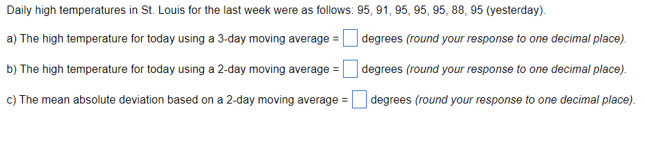 Daily high temperatures in St. Louis for the last