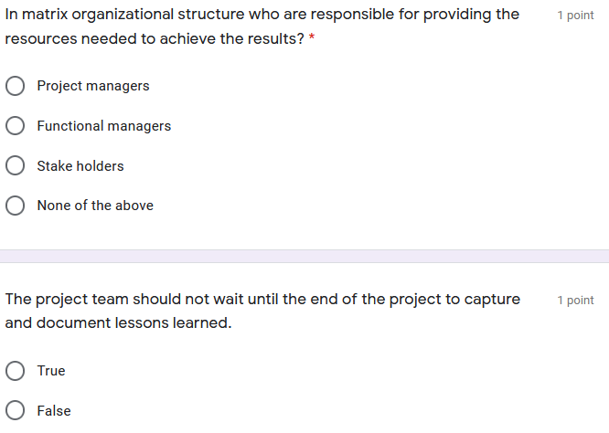 1 point In matrix organizational structure who