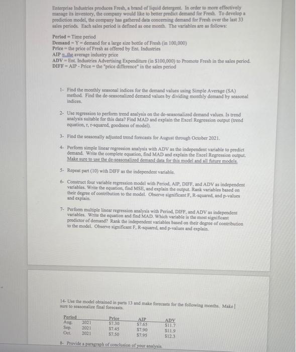 excel answer Enterprise Industries produces