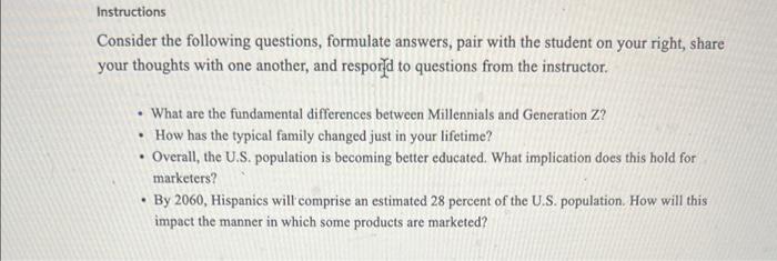 Instructions Consider the following questions,