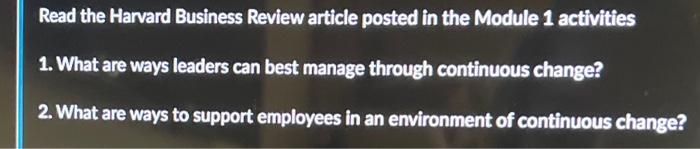 Read the Harvard Business Review article posted