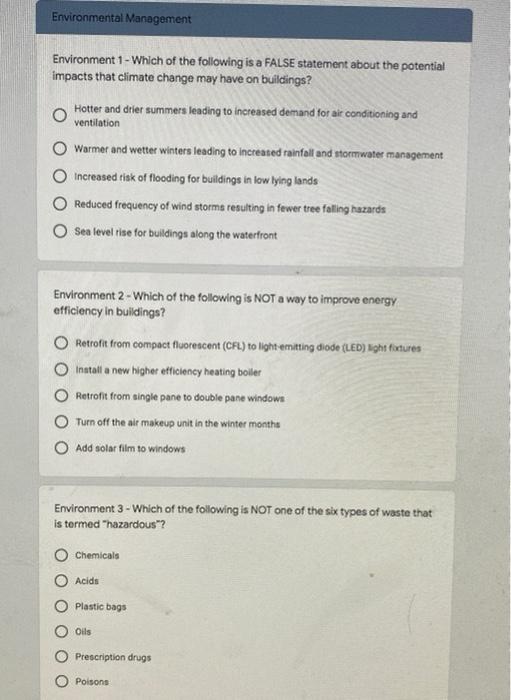 Environmental Management Environment 1 - Which of