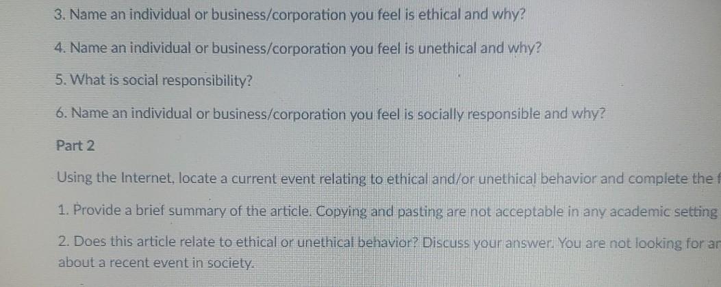 3. Name an individual or business/corporation you