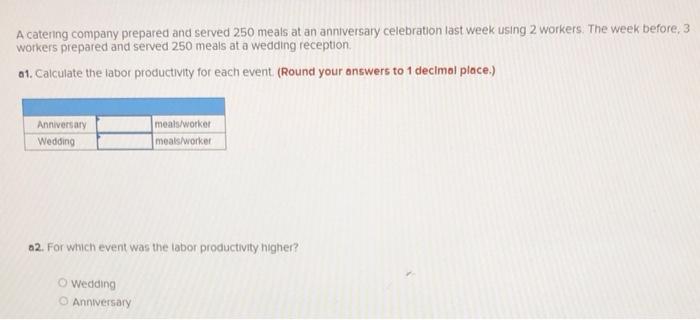 A catering company prepared and served 250 meals