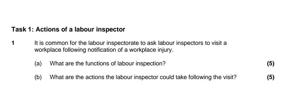 with reference Task 1: Actions of a labour