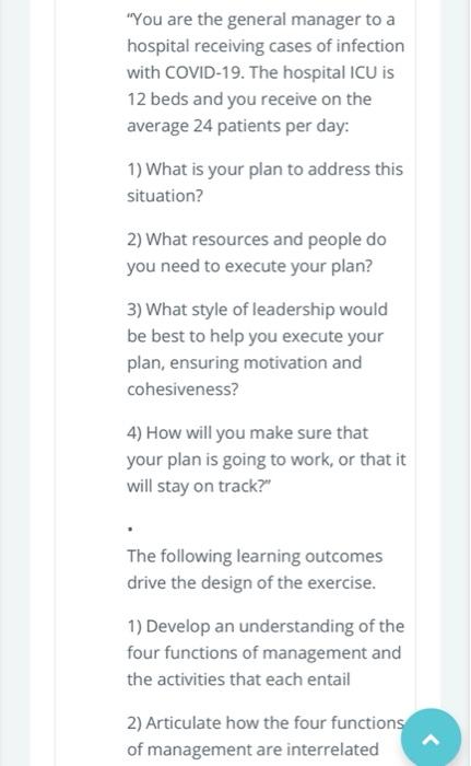 "You are the general manager to a hospital