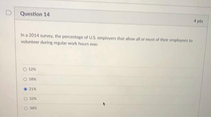 Question 14 4 pts In a 2014 survey, the