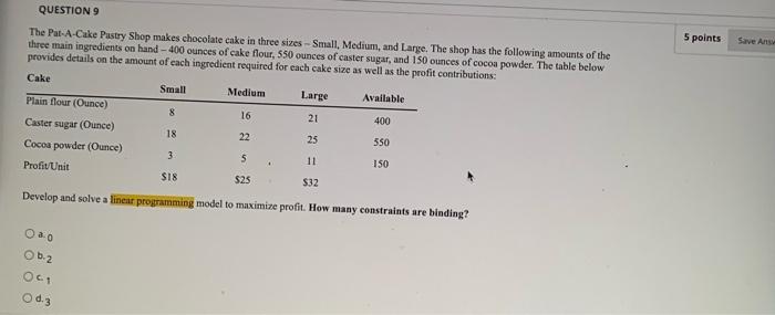 5 points Save As QUESTION 9 The Pat-A-Cake Pastry