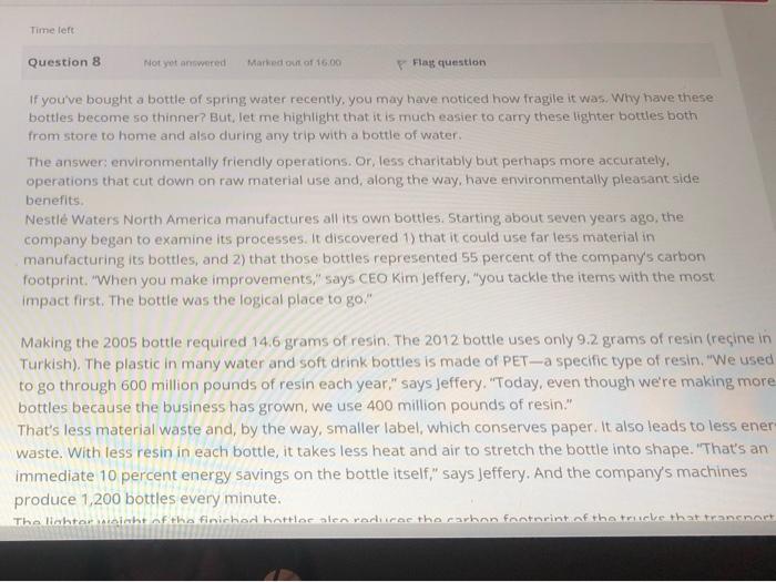 Time left Question 8 Not yet answered Marked out