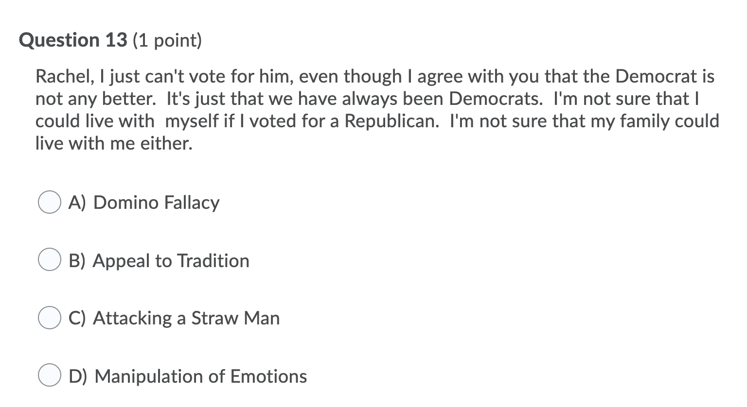 Question 10 (1 point) Mr. Parker: My political