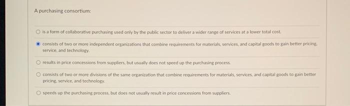 unsure plz help A purchasing consortium O is a