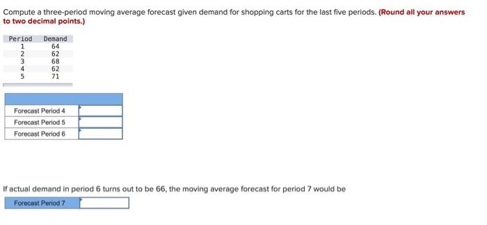 Compute a three-period moving average forecast