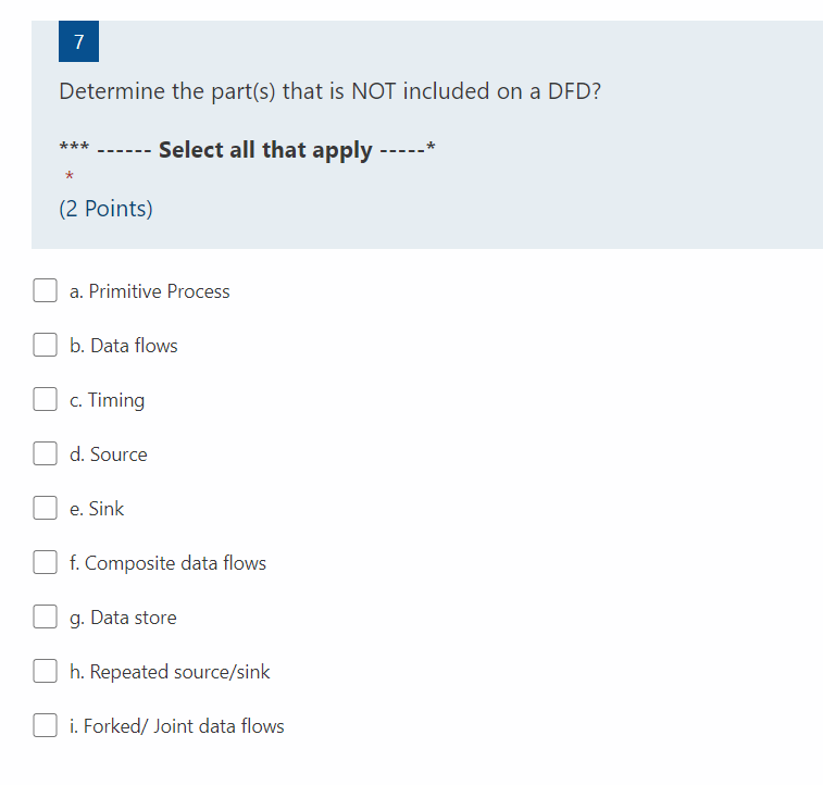 7 Determine the part(s) that is NOT included on a
