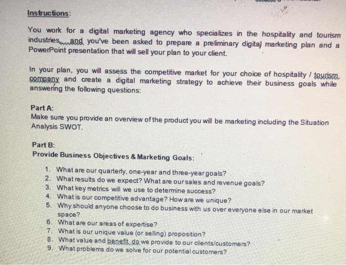 Instructions: You work for a digital marketing