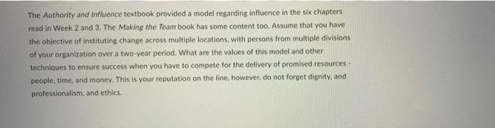 The Authority and Influence textbook provided a