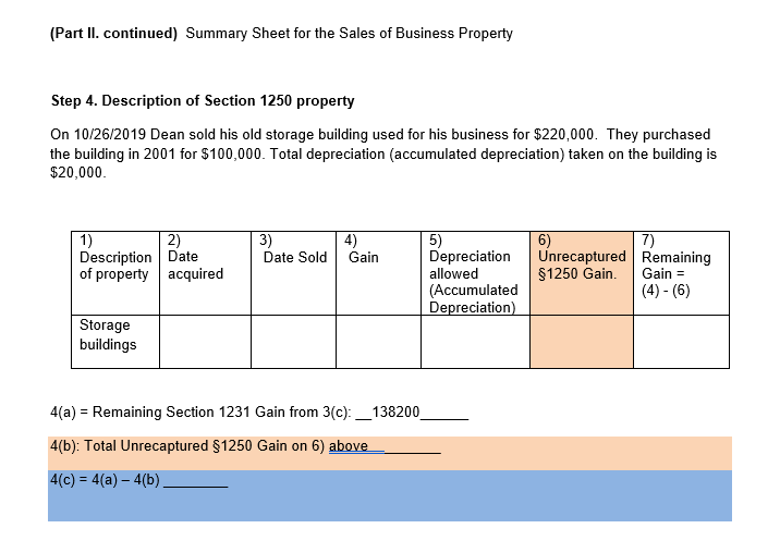 (Part II. continued) Summary Sheet for the Sales