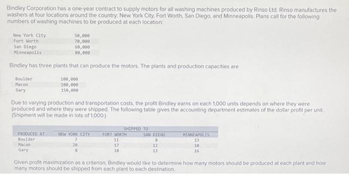 Bindley Corporation has a one-year contract to
