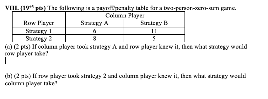 VIII. (19+3 pts) The following is a