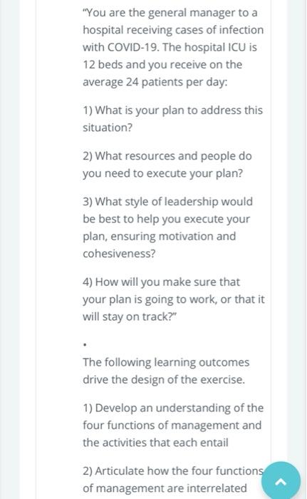 "You are the general manager to a hospital