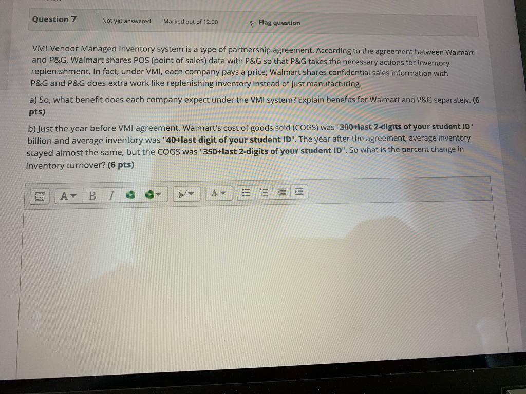 Question 7 Not yet answered Marked out of 12.00