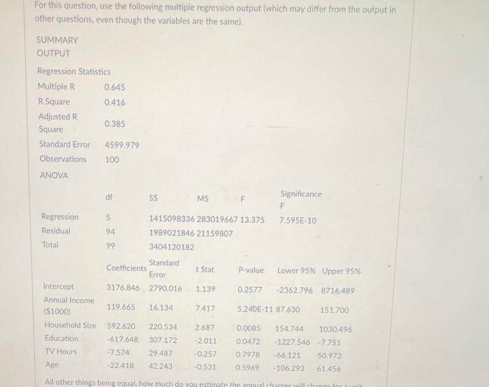 For this question, use the following multiple