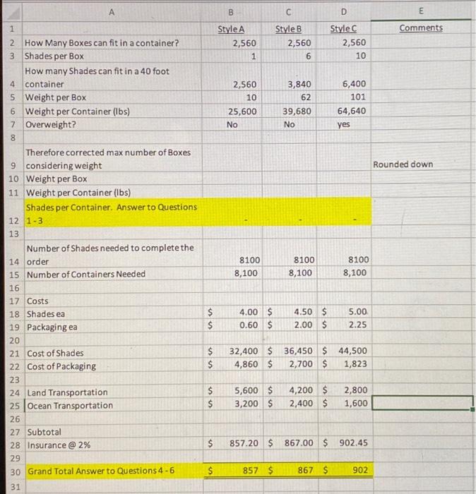 answer questions + fill in excel sheet with