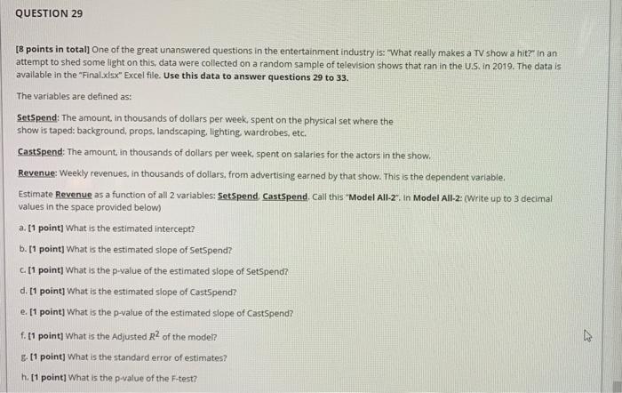 QUESTION 29 [8 points in total] One of the great