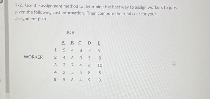 please show work in excel if possible!! 7-2. Use