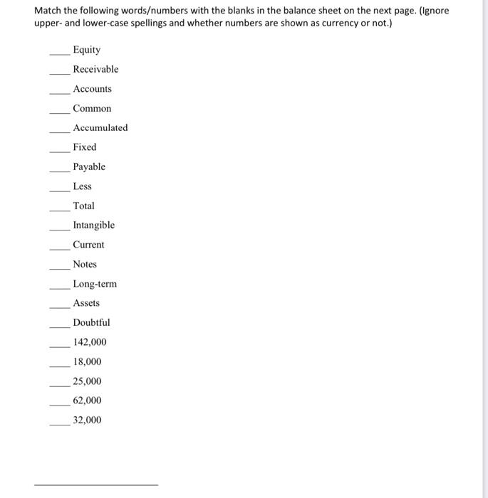 Match the following wordsumbers with the blanks