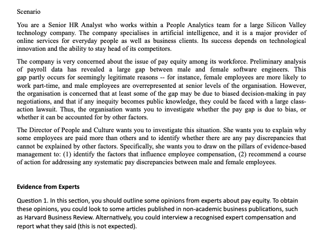 Scenario You are a Senior HR Analyst who works