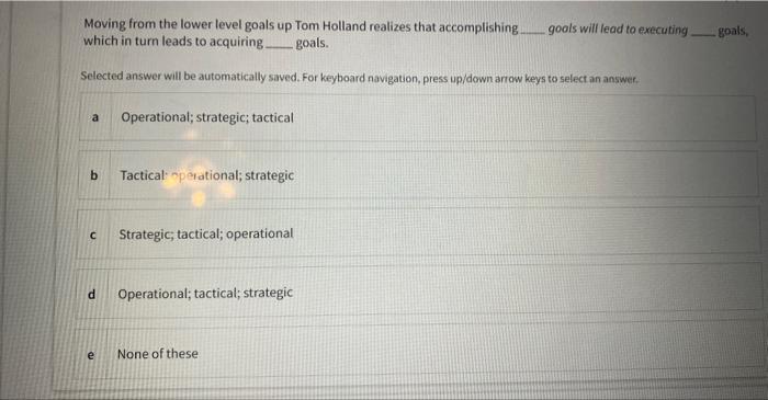 Moving from the lower level goals up Tom Holland