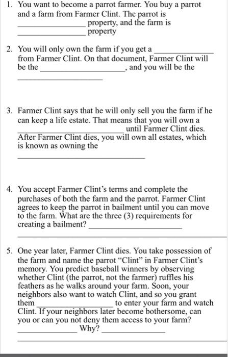 Property Worksheet 1. You want to become a parrot