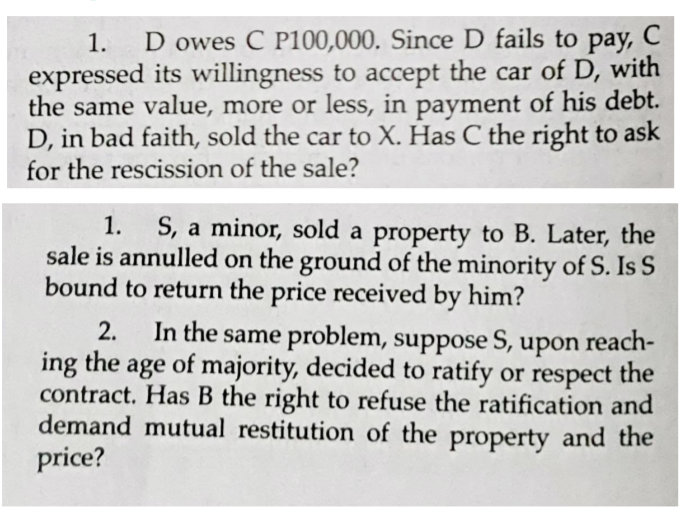 1. D owes C P100,000. Since D fails to pay, C