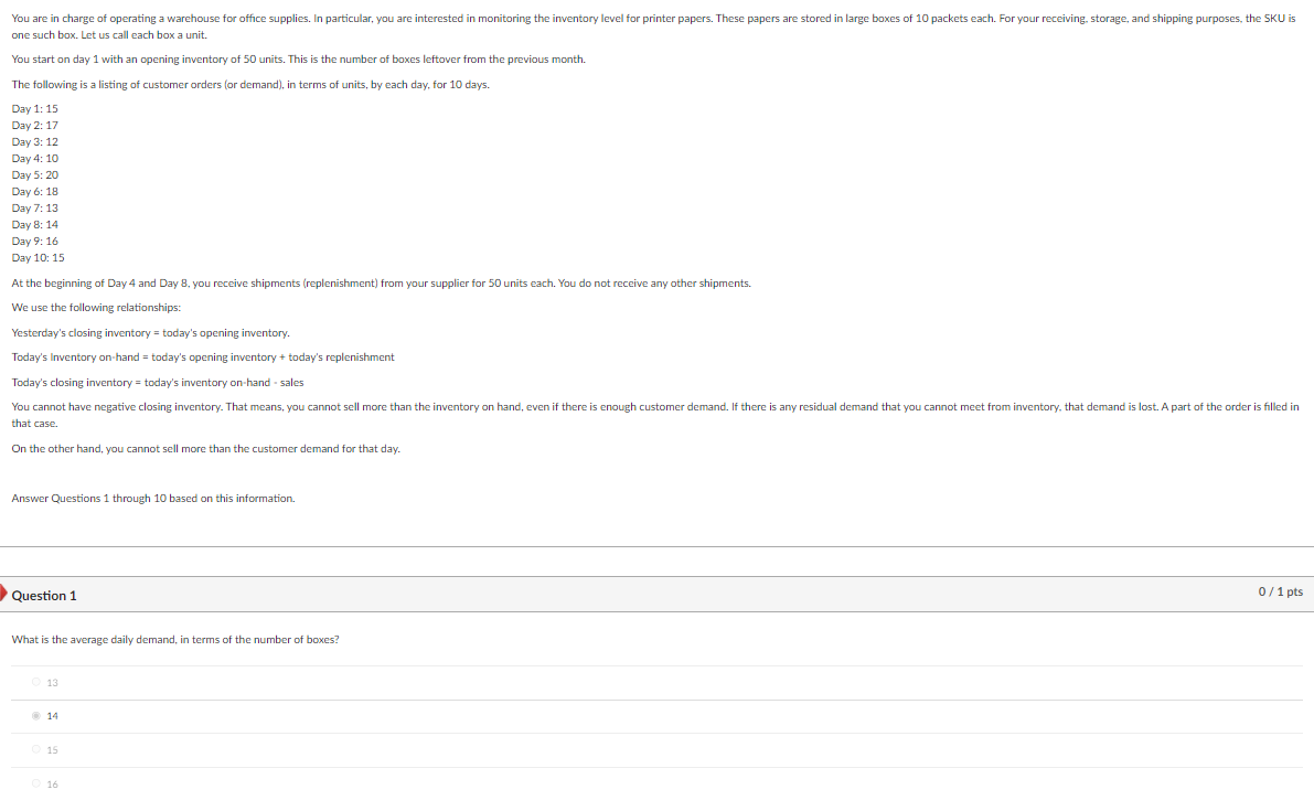 You are in charge of operating a warehouse for