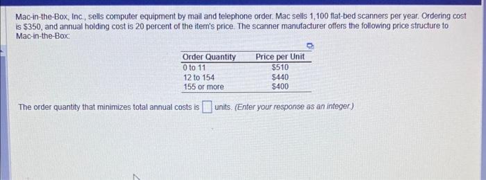 Mac-in-the-Box, Inc., sells computer equipment by