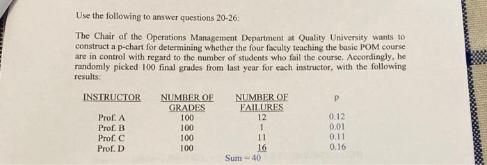 Use the following to answer questions 20-26: The