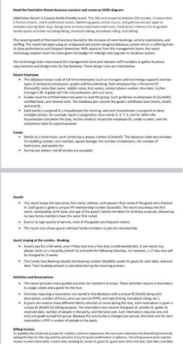 Read the FamCation Resort business scenario and