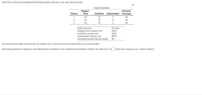 allocating production capacity to meet demand at