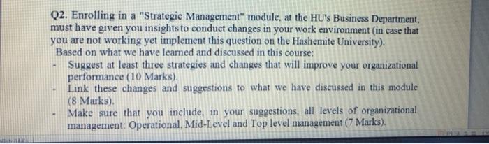 Q2. Enrolling in a "Strategic Management" module,