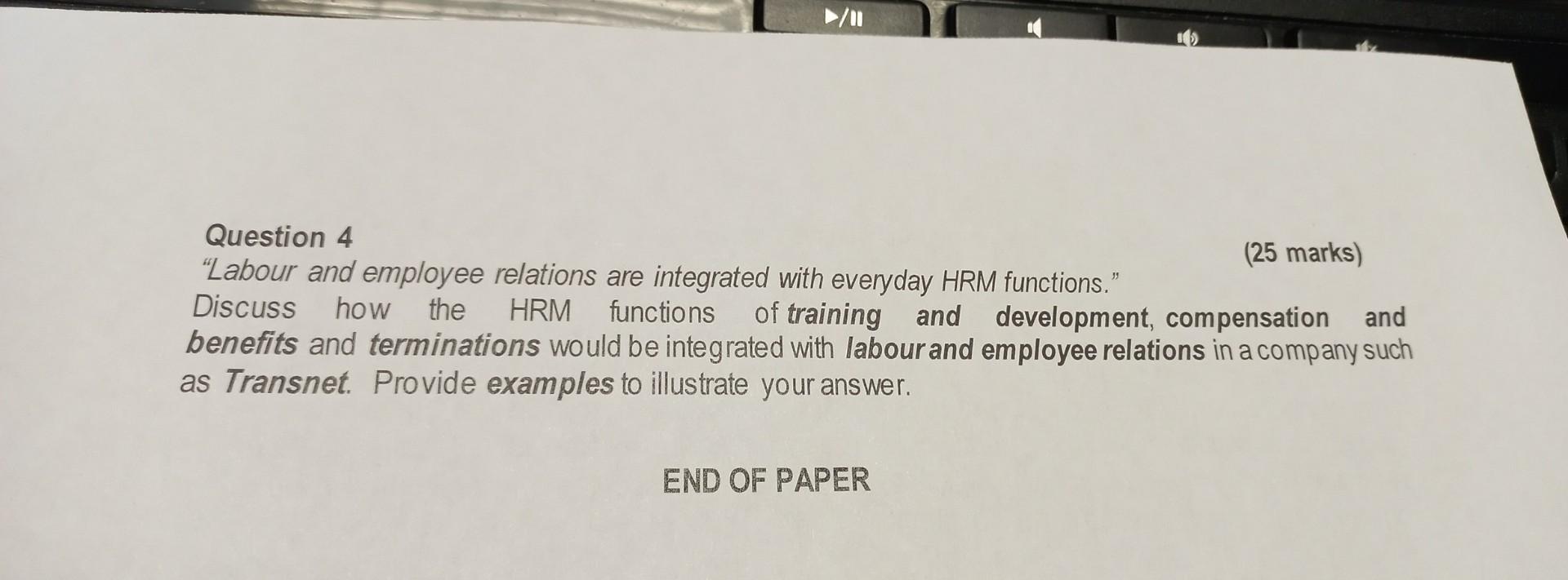 Question 4 (25 marks) "Labour and employee