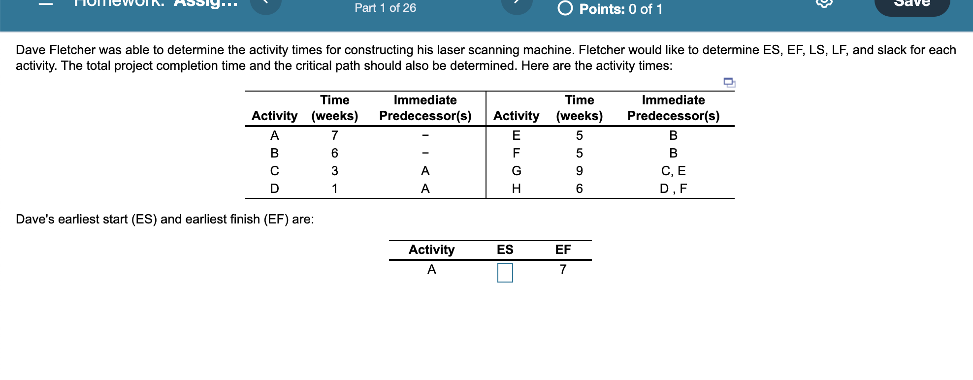 = Homework: Assig... < Save Part 1 of 2 O Points: