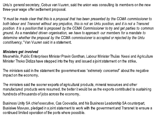 Transnet workers affiliated to the SA Transport