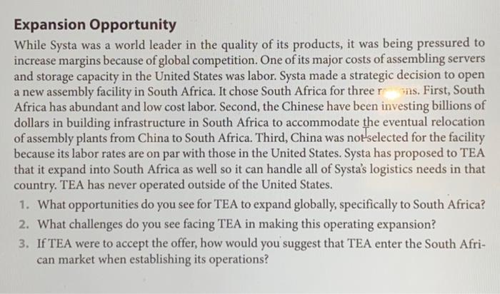 1. what opportunities do you see for TEA to