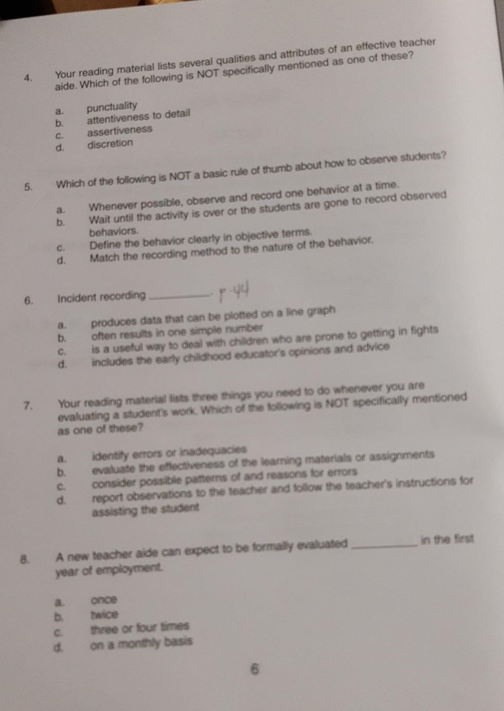 4. Your reading material lists several qualities