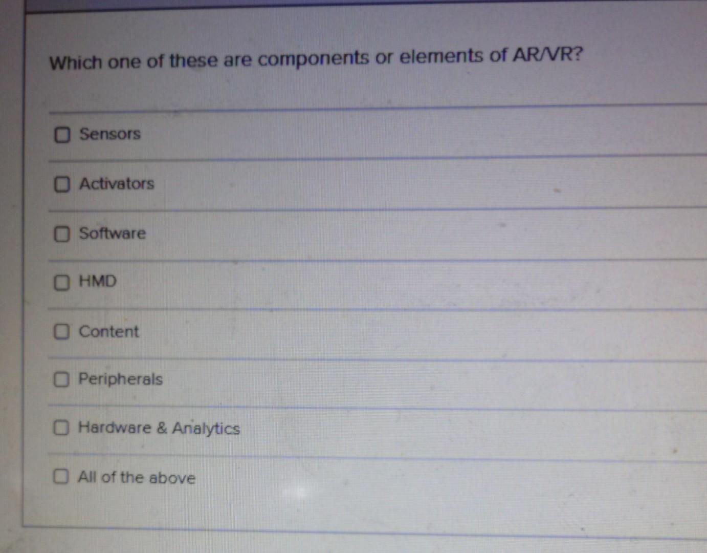 ar vr question topic. Which one of these are