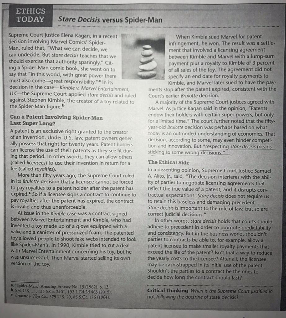 Was the decision in the spider man patent case